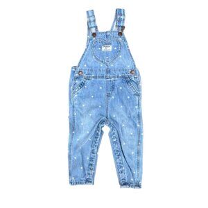 Osh Kosh B'Gosh Vestbak Denim Overalls Girls Size 18mos Pink Heart Print